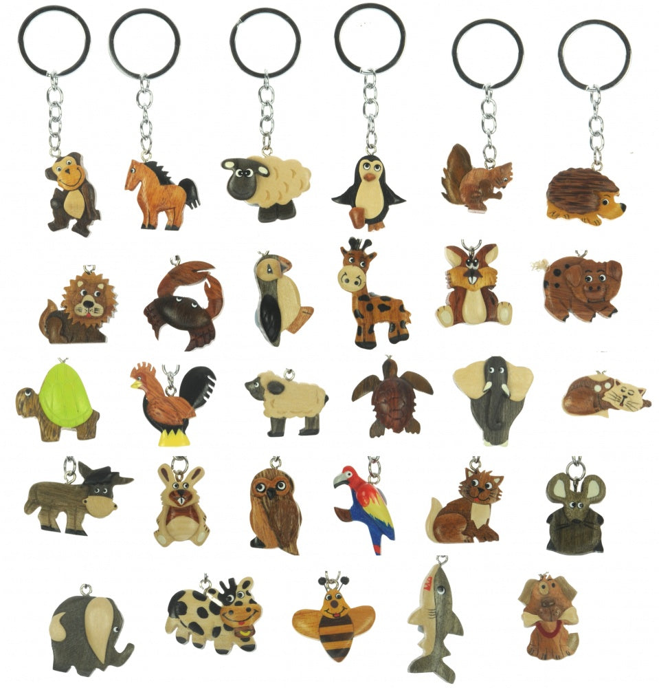 Mini wooden animal keyrings – range of designs