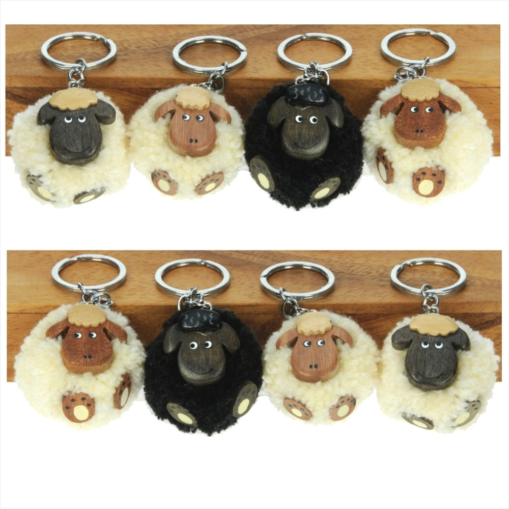 Pom pom sheep keyrings in cream and black