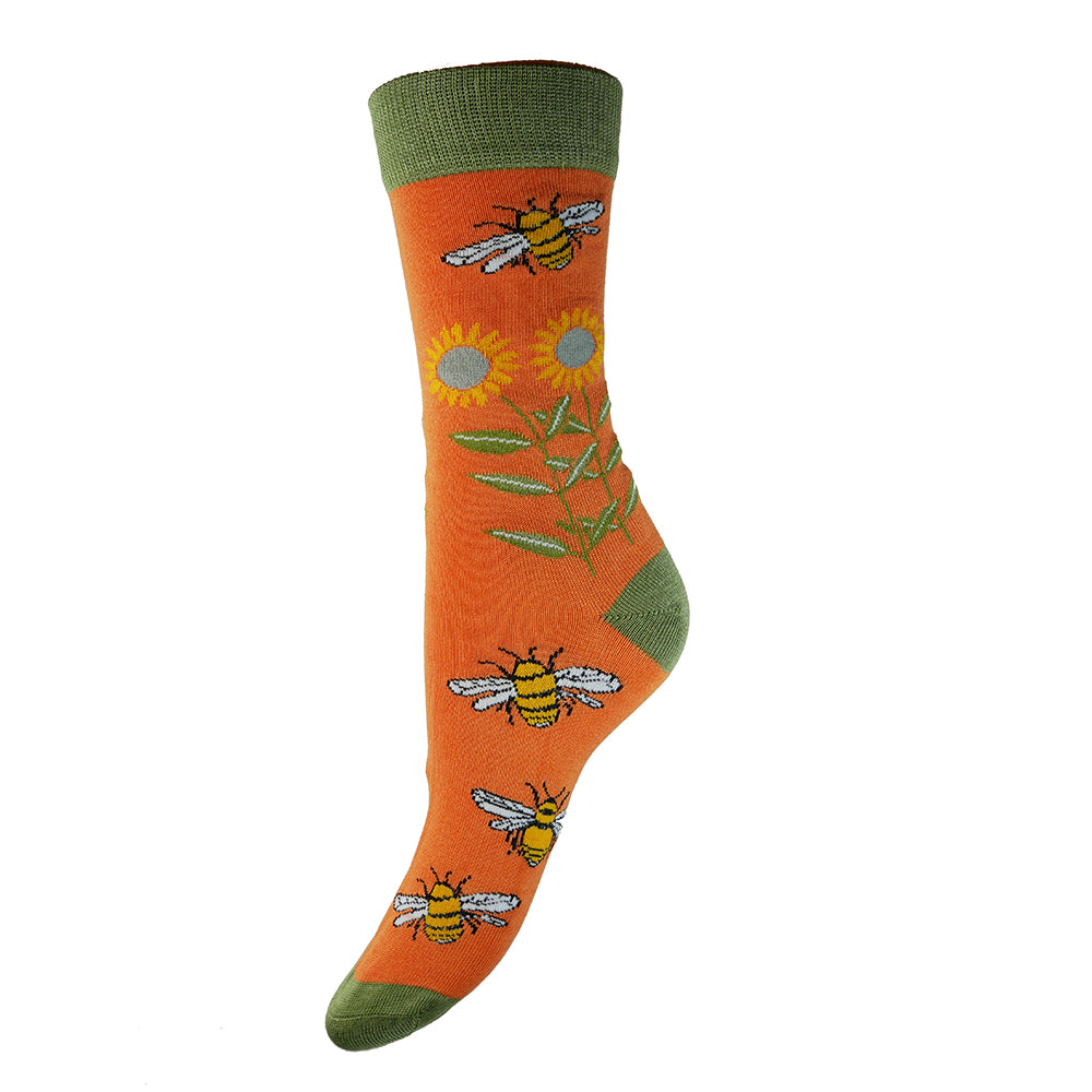 Sunflower and bee bamboo socks