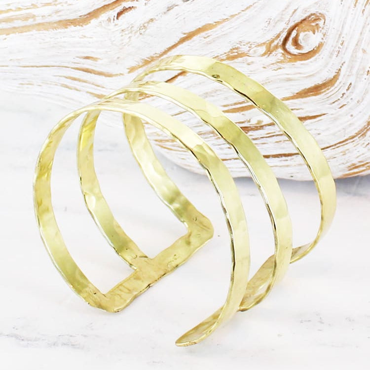 Gold Beaten Triple Bar Cuff