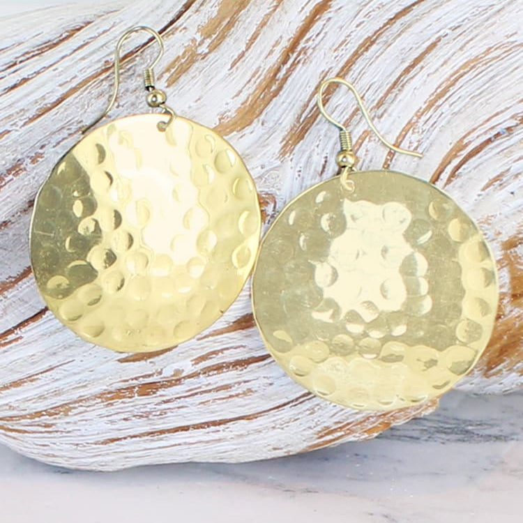 Gold Beaten Disc Earrings