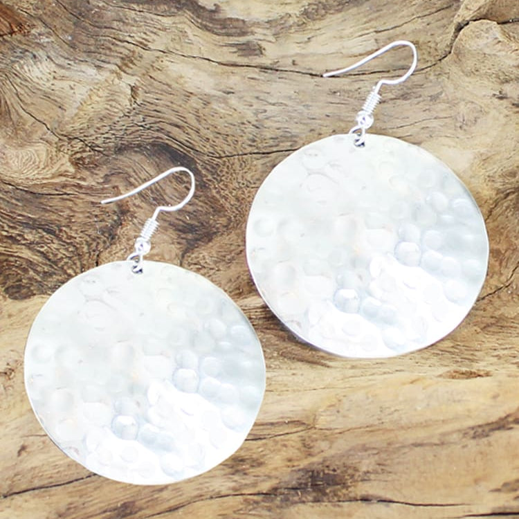 Silver Beaten Disc Earrings