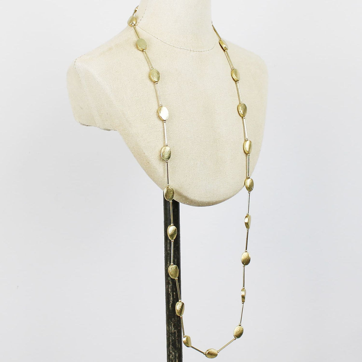 Gold Long Oval Disc Necklace