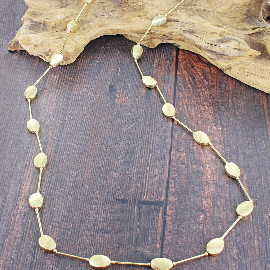 Gold Long Oval Disc Necklace