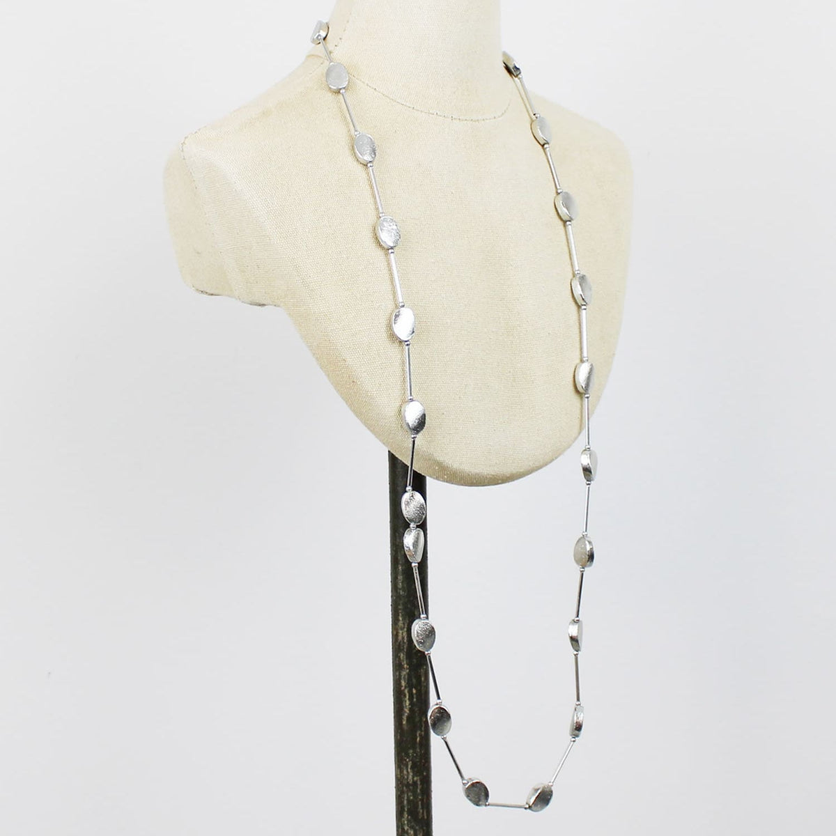 Silver Long Oval Disc Necklace