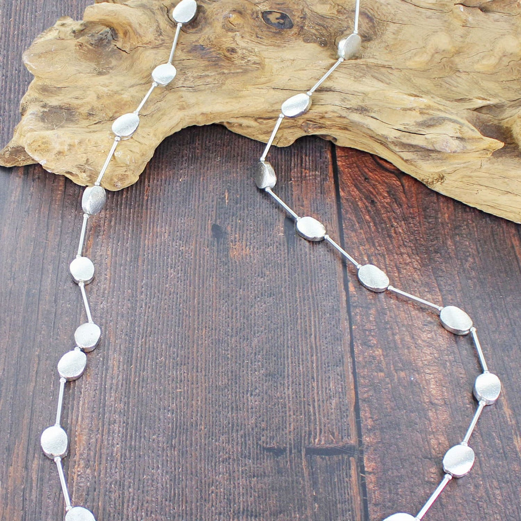 Silver Long Oval Disc Necklace