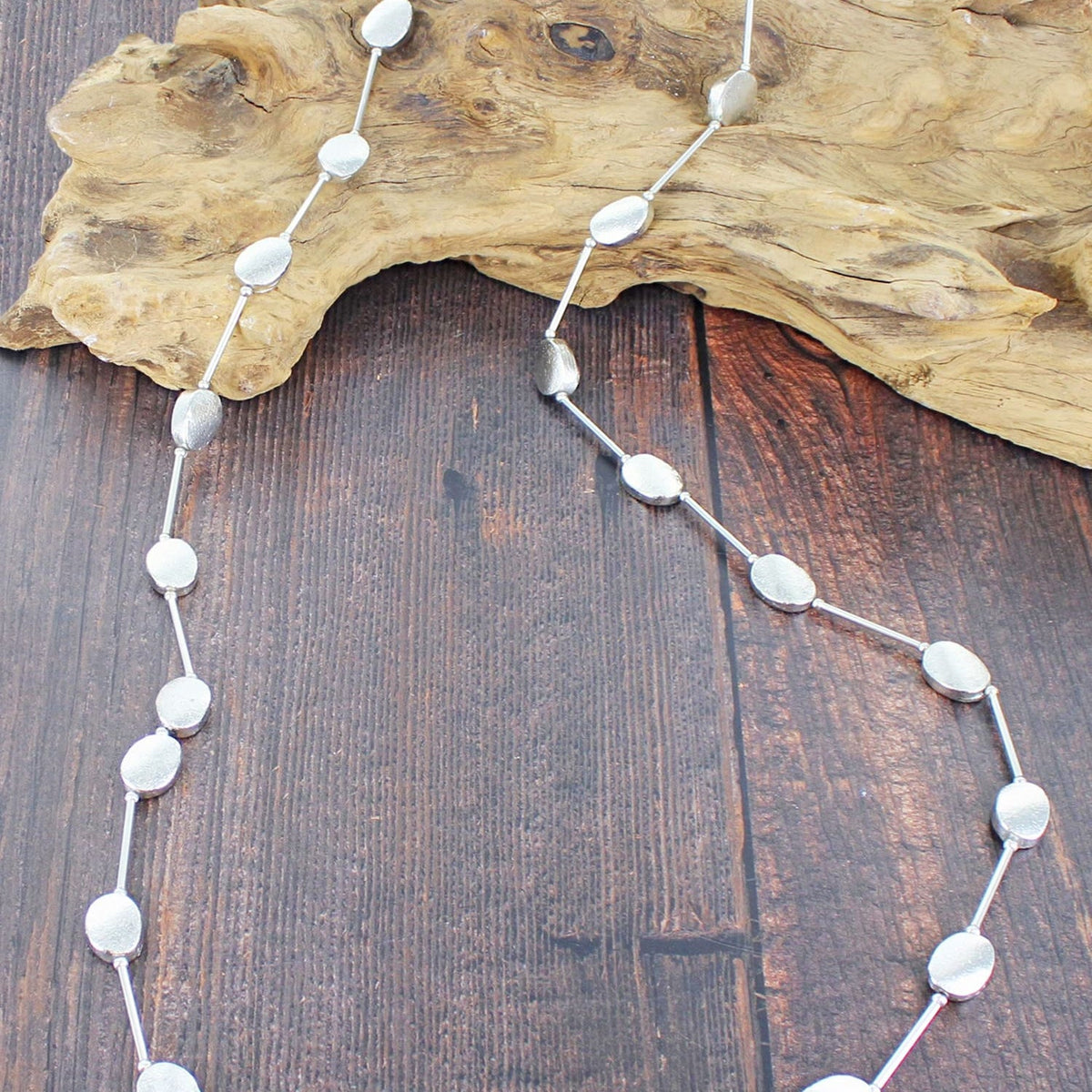 Silver Long Oval Disc Necklace