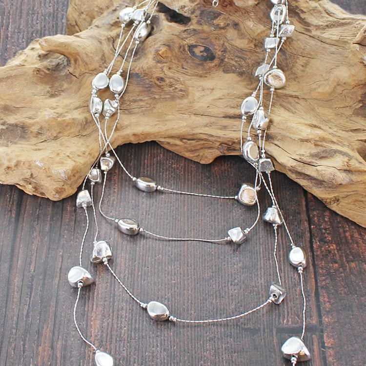 Long Four Strand Nugget & Chain Necklace
