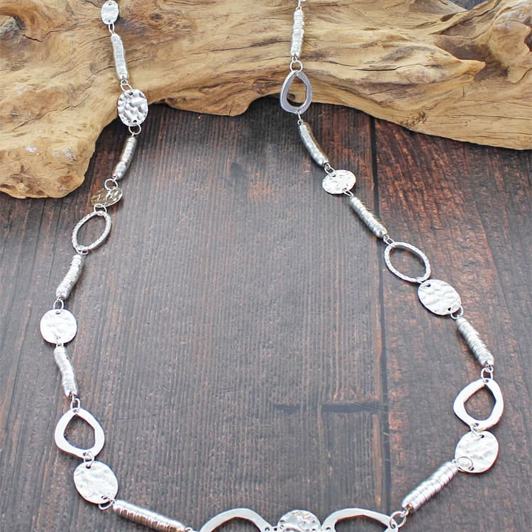 Long Mixed Snake & Beaten Disc Necklace