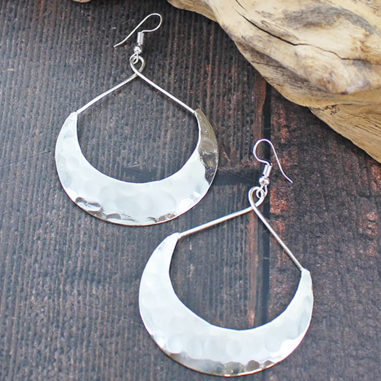 Beaten Crescent Hoop Earrings