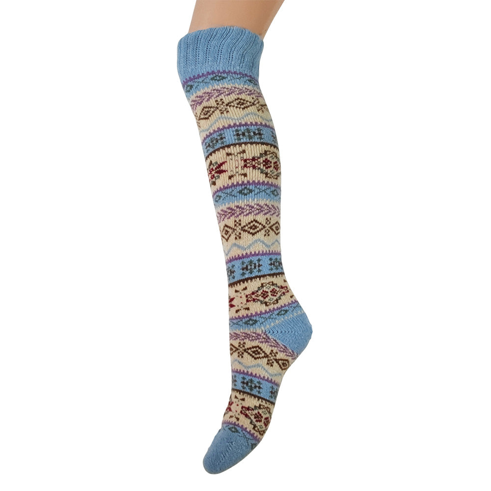 Blue and cream Fair Isle knee-high socks