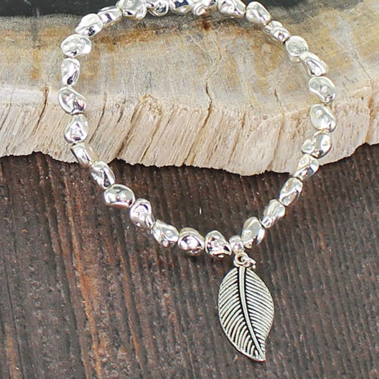 Nugget Bracelet with Leaf Charm