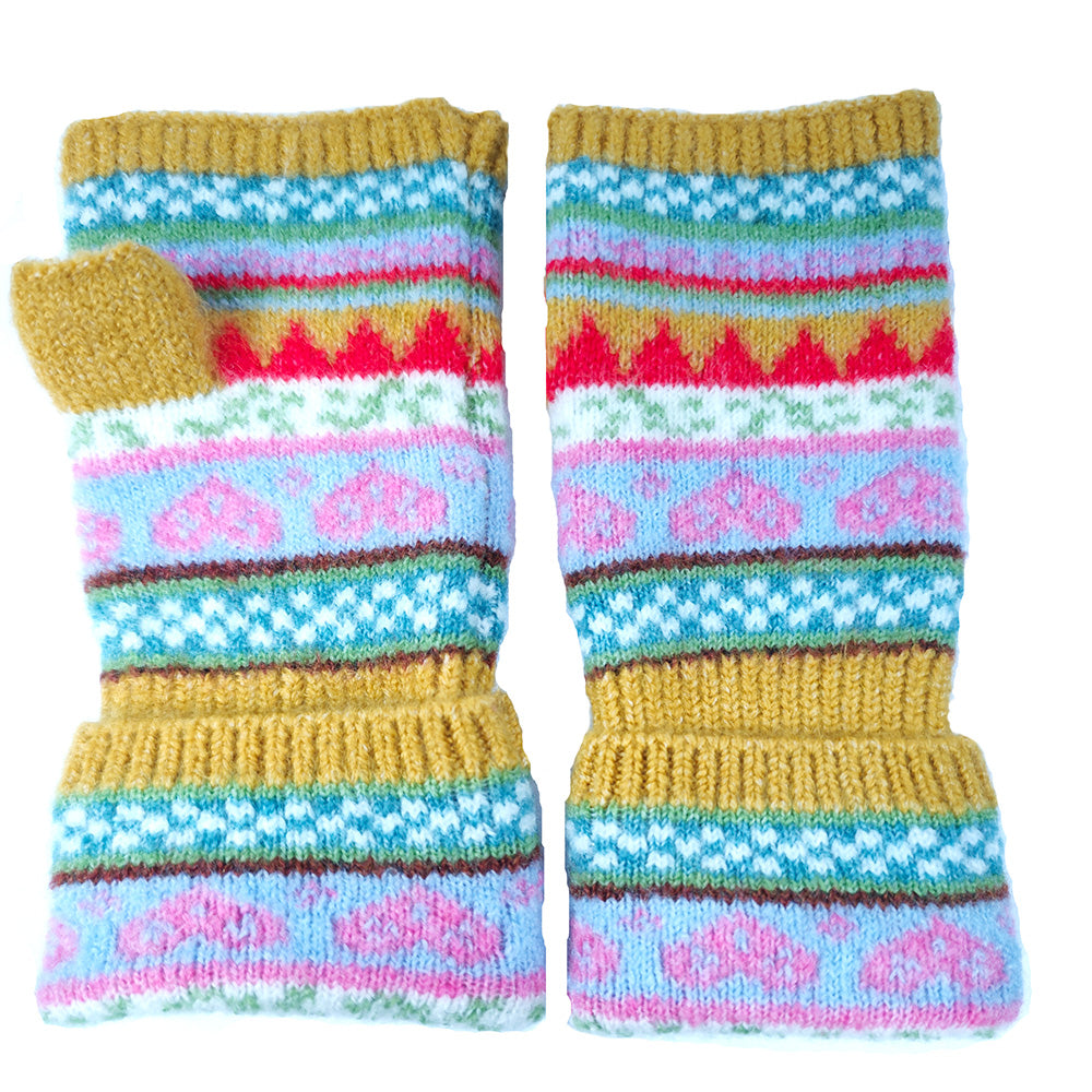 Mustard Nordic heart fingerless gloves