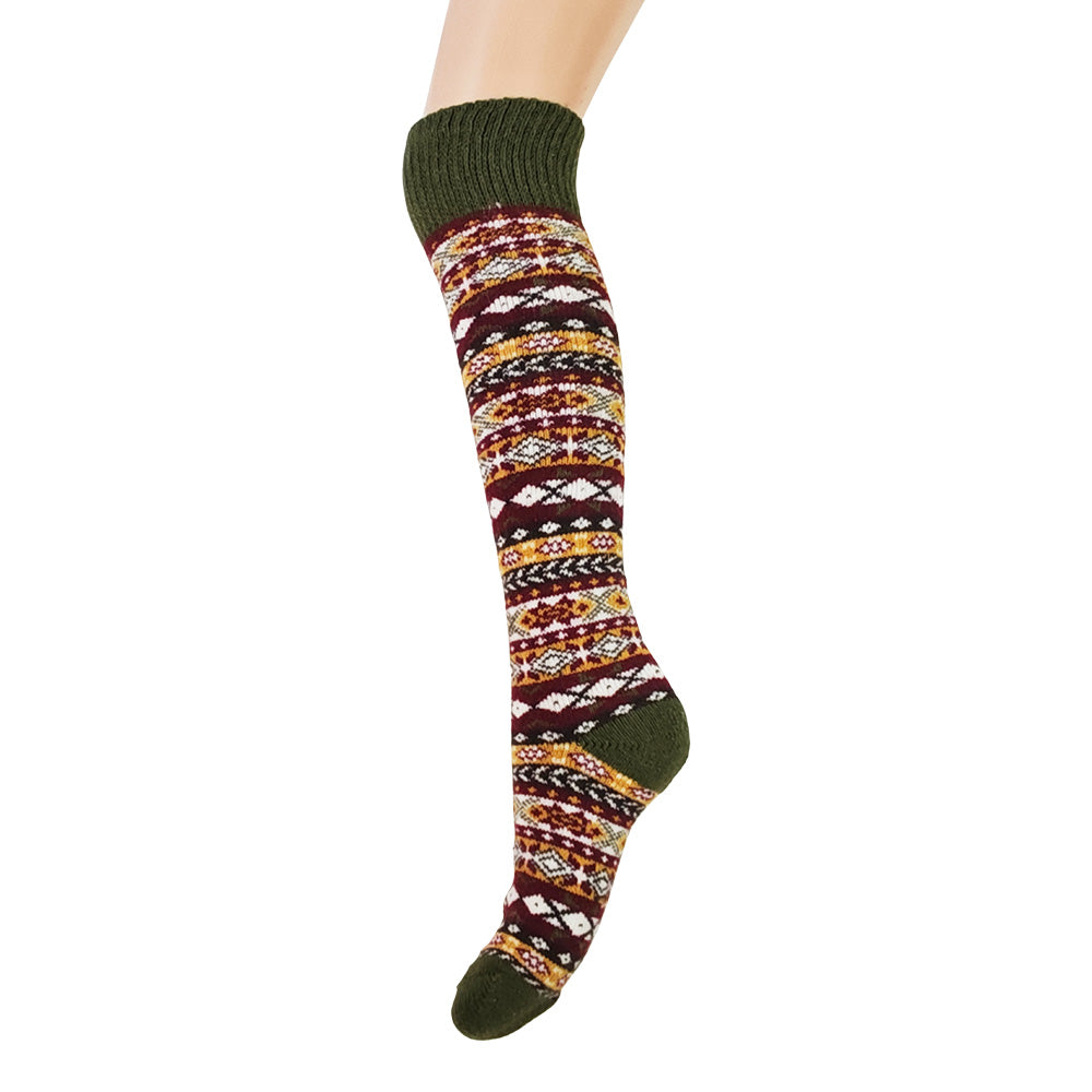 Dark Fair Isle knee-high wool blend socks