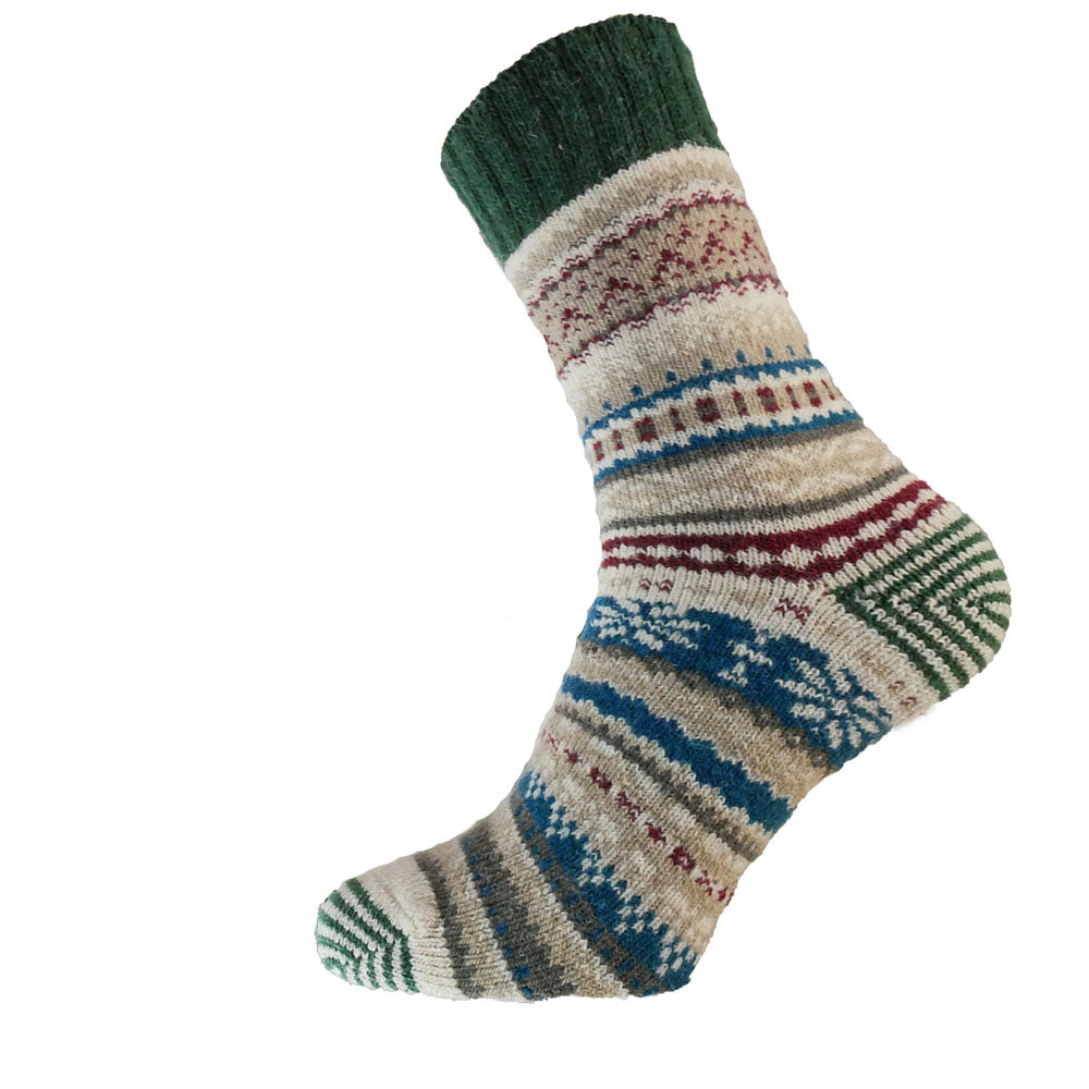 Men's cream, blue and green Nordic socks