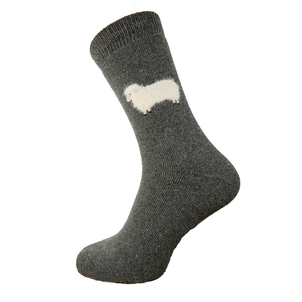Men's dark grey wool socks with fluffy sheep