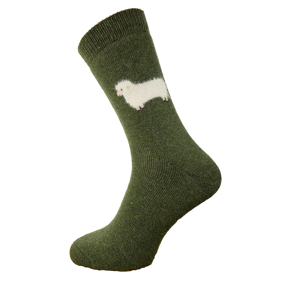 Men's green wool socks with fluffy sheep