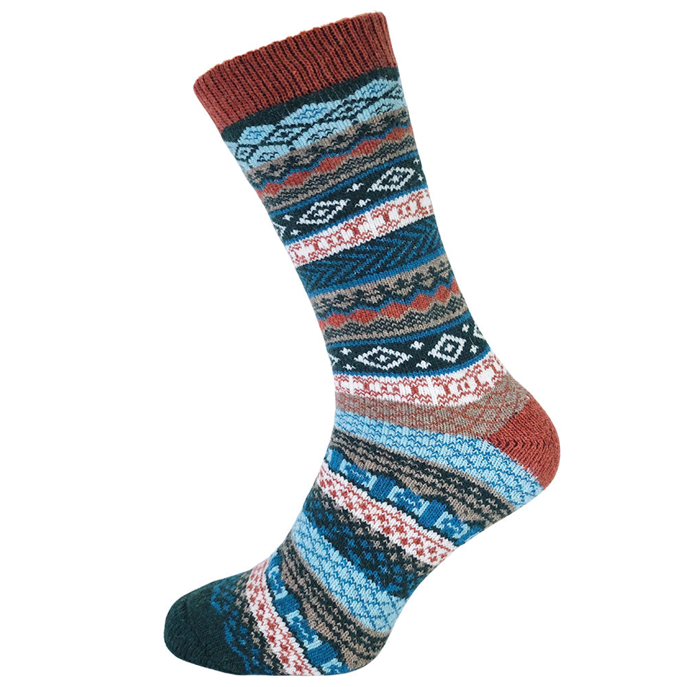 Men's blue and orange Nordic crew socks