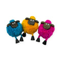 Pom pom sheep fridge magnets in blue, yellow and pink