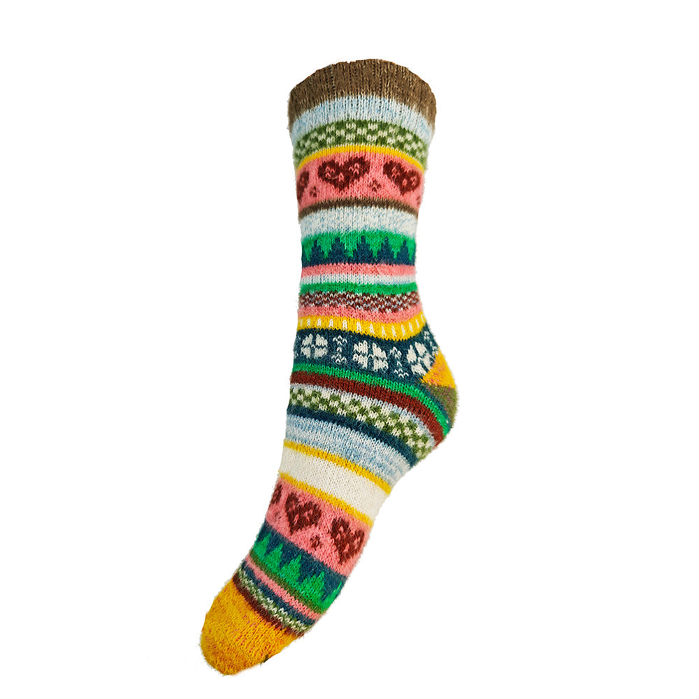 Multi coloured Scandi socks with grey cuff