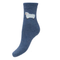 Dark blue wool blend socks with fluffy sheep