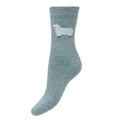 Light blue wool blend socks with fluffy sheep