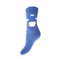 Blue wool blend socks with fluffy sheep and clouds