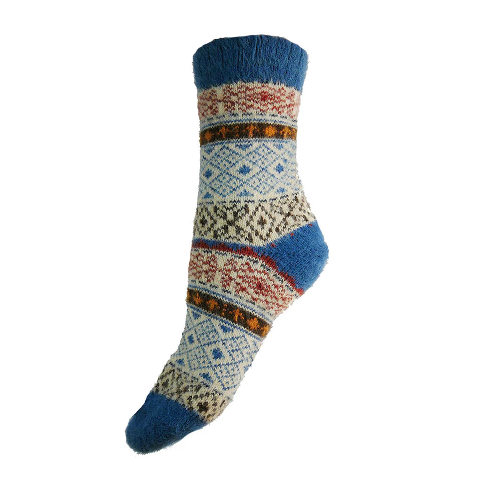 Knitted sock with a pattern on a white background