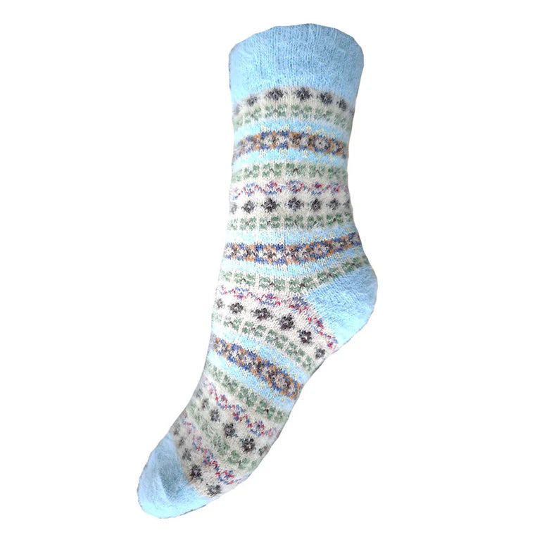 Blue Heeled Fairsle Wool Socks