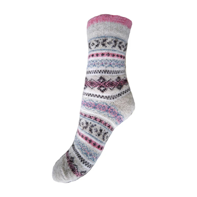 Cream & Pink Fairsle Wool Socks